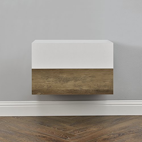 [en.casa] Set de 2 Mesitas de Noche de Pared con cajón - Apariencia de Madera/Blanco Mate - 46x30x15cm