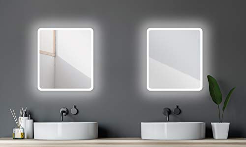Espejo de baño con iluminación Talos Moon – Espejo de baño de 40 x 45 cm – con luz de Ambiente – Color de luz Blanco Neutro – Marco de Aluminio