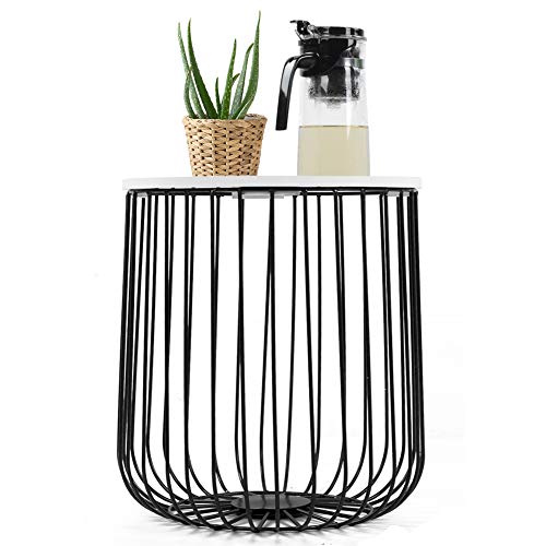 Estink Mesa auxiliar de metal, redonda, mesa de café, mesa de café, cesta de metal, para dormitorio, salón, 50 l, hasta 20 kg, 36 x 40 cm (negro y blanco) Estink Mesa auxiliar de metal, redonda, mesa de café, mesa de café, cesta de metal, para dormitorio, salón, 50 l, hasta 20 kg, 36 x 40 cm (negro y blanco)