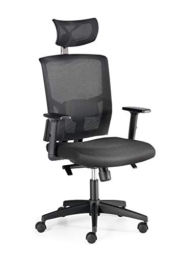 Euromof - Silla de Oficina Ergonómica Viena de Gama Profesional, Sillon para Despacho o Teletrabajo con Apoyo Lumbar y Brazos Regulables, Color Negro