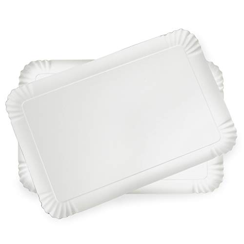 Extiff - Pack de 25 bandejas de cartón blanco, bandejas de presentación para pastelería o buffet frío (28 x 42 cm)