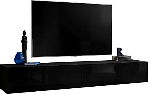 ExtremeFurniture T34-200 Mueble para TV, Carcasa en Negro Mate/Frente en Negro Alto Brillo