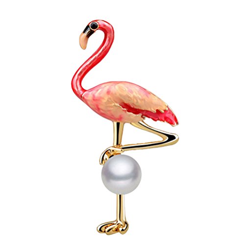 FENICAL Flamingo Brooch Pin Elegante Broche Suéter Escudo Pearl Brooch Breastpin para Mujeres