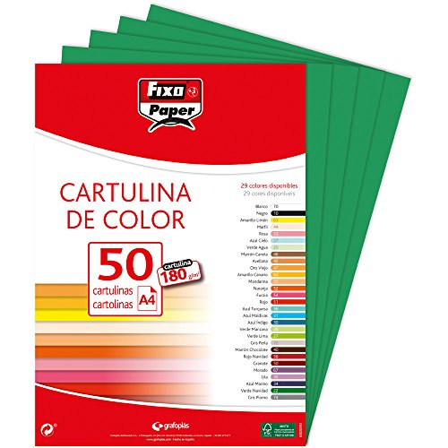 Fixo Paper 11110322 – Paquete de cartulinas A4 – 50 unidades color verde oscuro, 180g