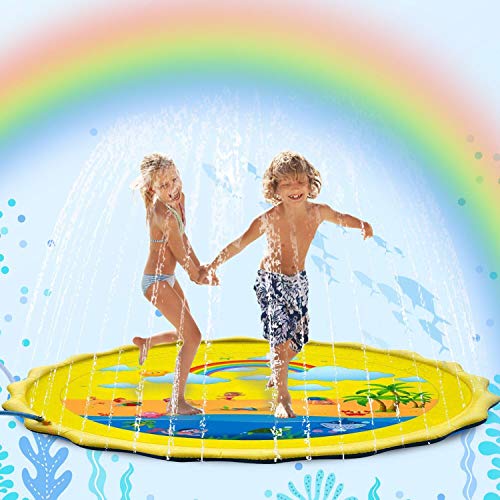 Flybiz Splash Pad, Piscina Infantil, Tapete de Juegos de Agua 170CM Almohadilla Aspersor de Juego Agua, Juguetes Inflables de Agua para Bebés, Niños Pequeños y Niños, Aire Libre Fiesta Playa Jardín