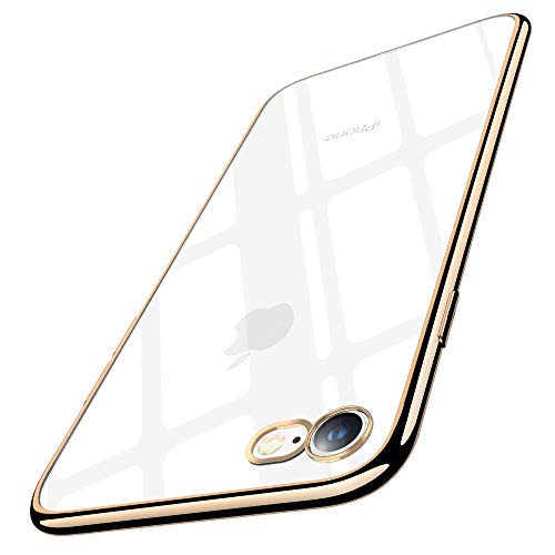 Funda iPhone 7, Funda iPhone 8, Joyguard Funda para iPhone 7/8 Transparente Cristal Silicona Suave Delgado Flexible TPU con Parachoques de Efecto Metálico Carcasa iPhone 7/8-4.7 Pulgadas - Oro