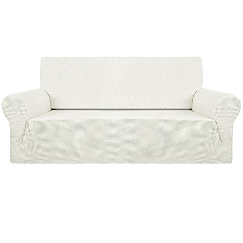 Fundas de sofá de 1/2/3 plazas y sofá de esquina, de ajuste fácil, tejido elástico de licra, funda de sofá (color blanco marfil, 3 plazas)