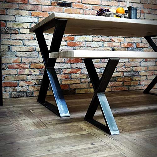 FURVOKIA 1 par de patas de metal industrial rústico tipo X, patas de mesa de muebles, mesas de comedor y patas de mesa auxiliar y patas de banco (solo patas de 15,7"de alto x 11,8" de ancho, negro)