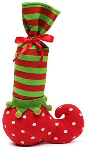 Geagodelia Botas de Navidad, bolsa de regalo de caramelos de Papá Noel, calcetines de elfo de Navidad para botella de vino, silla y pie cubierta para mesa decoración navideña rojo Talla única