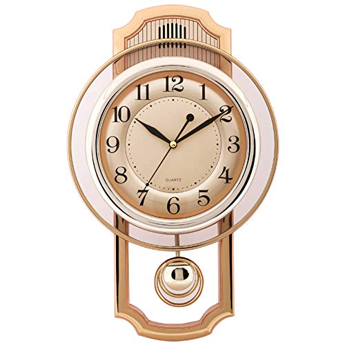 GJBHD Carillones De Westminster Reloj De Péndulo, Reloj De Pared Silencioso con Hacer Pivotar Péndulo Cuatro Pilas AA Inicio Reloj Decorativo-Oro 16 Inch (40.5 Cm)