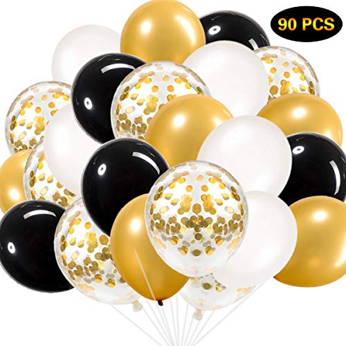 Globos negros y dorados, globos de confeti dorados Globos blancos y dorados negros Globos de fiesta de 90 pzas para fiesta de despedida de soltera Fiesta de despedida de soltera Fiesta de cumpleaños
