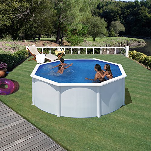 Gre KIT300ECO Fidji - Piscina Elevada Redonda, Aspecto Acero Blanco, 300 x 120 cm