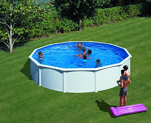 Gre KIT550ECO Fidji - Piscina Elevada Redonda, Aspecto Acero Blanco, 550 x 120 cm