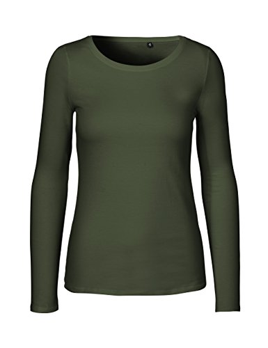 Green Cat - Camiseta de manga larga para mujer, 100% algodón orgánico. Certificado Fairtrade, Oeko-Tex y Ecolabel verde oliva M