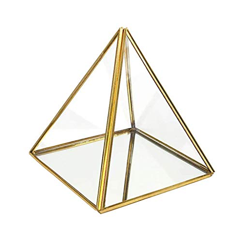 HANMAX Caja de Almacenamiento con Forma de pirámide de Vidrio para terrario, Caja Transparente facetada, Recipiente de exhibición de Recuerdos (Oro Negro) (sin Plantas) Exquisita