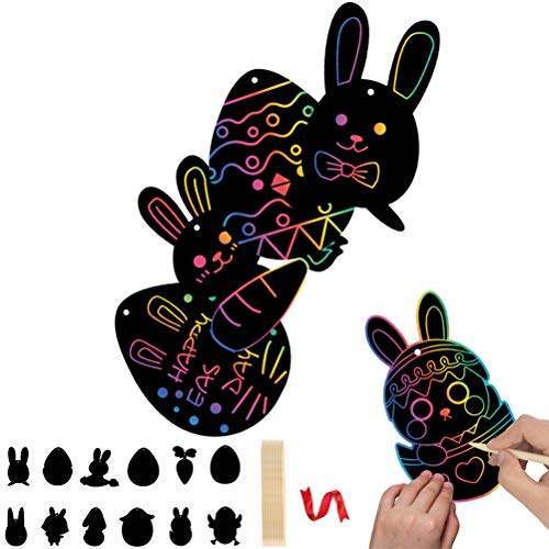 Haplws - Kits de Arte para rascar Huevos de Pascua, Papel rascador de Pascua, arcoíris, día de Pascua, Huevos, Conejito, Pollitos, Recortes para niños, Juguetes educativos y Regalos