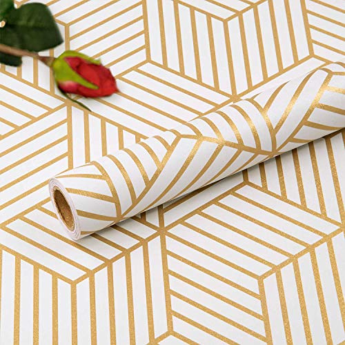 Hode - Papel pintado autoadhesivo para muebles, diseño hexagonal, rayas geométricas de color champán, rollo de película de vinilo para estantes de pared, forro, cajones, etc. 45 x 300 cm Hode - Papel pintado autoadhesivo para muebles, diseño hexagonal, rayas geométricas de color champán, rollo de película de vinilo para estantes de pared, forro, cajones, etc. 45 x 300 cm