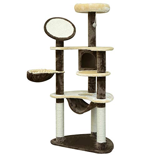 HOMCOM PawHut Rascador para Gatos 153x65x50 cm Arbol para Arañar Poste Centro De Actividades Gato Color Marron