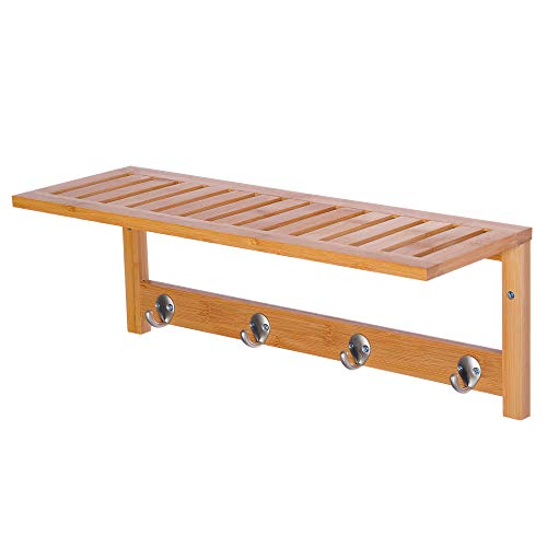 HOMCOM Perchero de Pared de Bambú Estante Toallero de Pared 4 Ganchos para Entrada Salón Baño Pasillo Dormitorio 50x17x20cm Carga 5kg HOMCOM Perchero de Pared de Bambú Estante Toallero de Pared 4 Ganchos para Entrada Salón Baño Pasillo Dormitorio 50x17x20cm Carga 5kg
