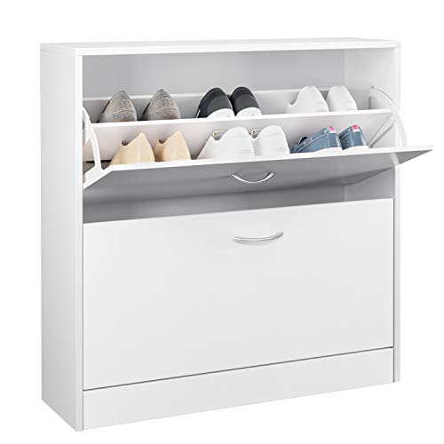 Homfa Zapatero de Madera Zapatero Blanco con 2 Puertas para 12 Pares 80x23.5x80cm