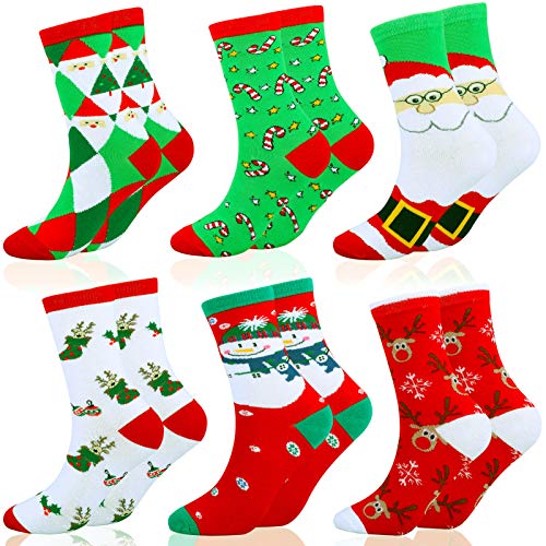 HOWAF 6 Pares Algodón Calcetines de Navidad para Adultos Niños, Calcetines Cálidos de Navidad para Hombres Mujeres Niñas Niños, Unisex Calcetines Ideas para Saco de Navidad