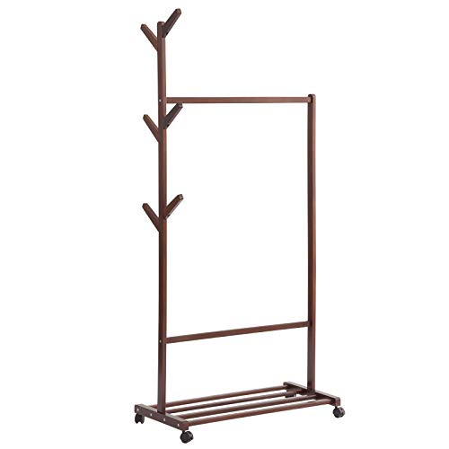 IBUYKE Perchero de Madera Maciza Monorraíl con 6 percheros Laterales Perchero parqué Simple de Madera Maciza Multifuncional Tres en uno con Ruedas y Marco Inferior Marrón RF-1150 IBUYKE Perchero de Madera Maciza Monorraíl con 6 percheros Laterales Perchero parqué Simple de Madera Maciza Multifuncional Tres en uno con Ruedas y Marco Inferior Marrón RF-1150