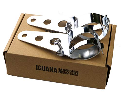 IGUANA CUSTOM PARTS - Pack de soportes cromados universales tipo abrazaderas para anclar faros de moto, intermitentes o cúpulas en horquillas de 35mm a 43mm, IGUANA CUSTOM PARTS - Pack de soportes cromados universales tipo abrazaderas para anclar faros de moto, intermitentes o cúpulas en horquillas de 35mm a 43mm,