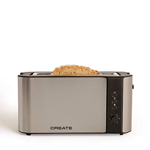 IKOHS Create Tostadora Toast Advance- Tostadora de Pan de Ranura Larga y Ancha, 1000W, Función de Extraelevación, Descongelado y Cancelación, 6 Niveles de Temperatura, Acero Inoxidable (Gris)