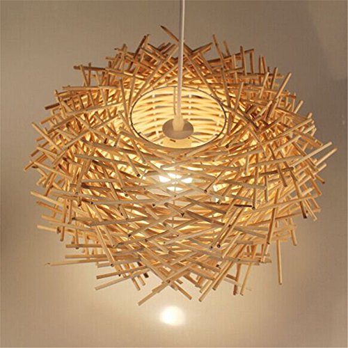 Inusual Hechas a Mano Pájaros Nido - Lámpara LED de Techo Twisted Colgante de Mimbre Leuchten, madera, 300 * 170 mm