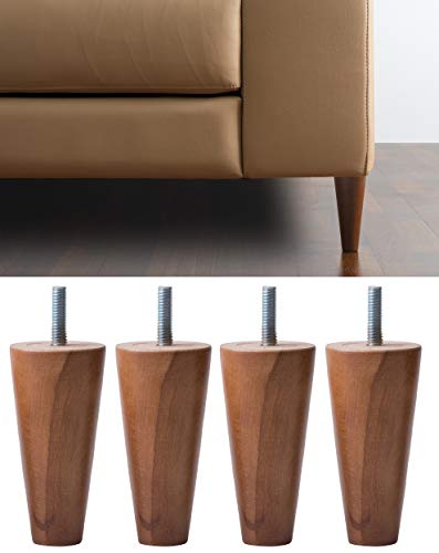 IPEA - Juego de 4 Patas de Madera en Cono para sofás y Muebles - Juego de 4 Patas para sillones - Varios tamaños - Color Nogal, Altura 120 mm