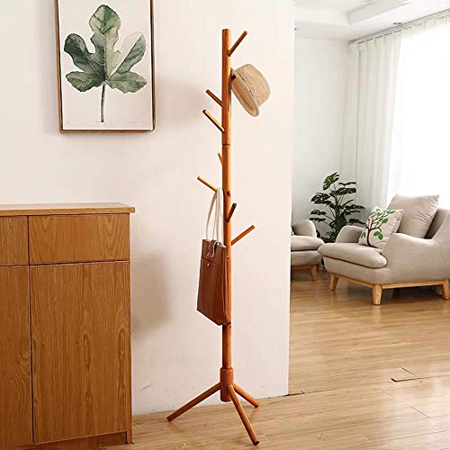 JIIKOOAI Perchero de pie en forma de árbol, de madera maciza, con 8 ganchos y base de 3 patas, para la entrada, sala de estar, dormitorio