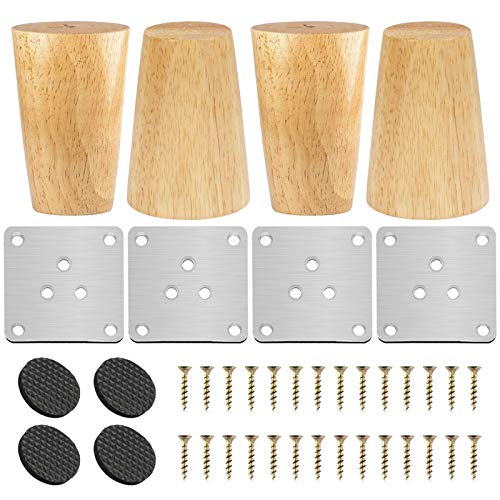 JOOPOM Patas de Armario de Cocina de Madera de la Pata de la Mesa de Roble Redonda Cone Material de Madera Sofá Silla Cama Armario Mesa de té TV Gabinete Pies de Muebles Redondos