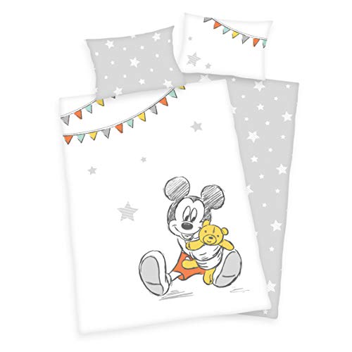 Juego de ropa de cama para bebé (3 piezas, reversible, 100 x 135 cm + 40 x 60 cm + 1 sábana bajera de 70 x 140 cm), diseño de Mickey Mouse