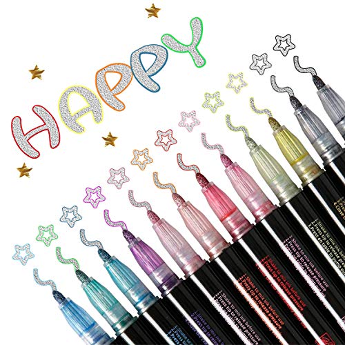 KETIEE Los Bolígrafos de Contorno más Nuevos 12 Colores Bolígrafos de Contorno de Doble Línea Tarjeta de Regalo Bolígrafos de Dibujo para Felicitaciones de Cumpleaños, Escribir en Cuadernos