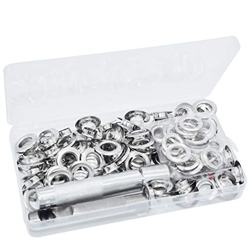 Kit Ojetes Metalicos 12mm ZKSM 100Pcs Set Ojales Metalicos Herramienta de Montaje de Arandela con Caja de Almacenamiento Ojetes para Lonas Remachadora Ojales Toldos DIY (1/2 Pulgada)