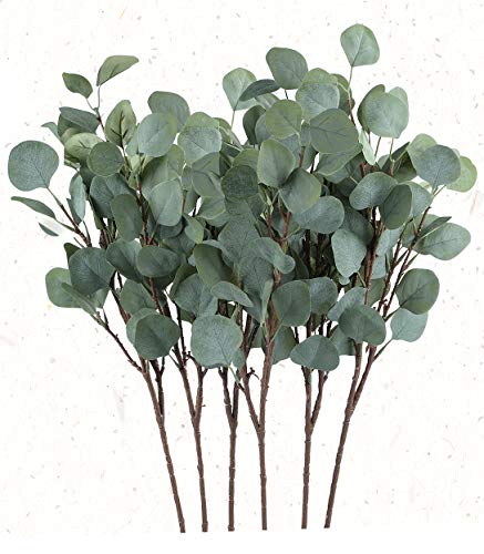 Kokmn 3 piezas de hojas de eucalipto artificiales de seda sintética, color verde, 25.5 pulgadas de alto, verde artificial, para fiestas, hogar, decoración de bodas (verde)