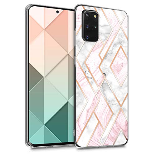 kwmobile Funda Compatible con Samsung Galaxy S20 Plus - Carcasa de TPU y mármol y Oro en Oro Rosa/Blanco/Rosa Palo