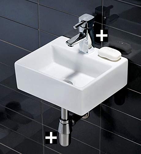 Lavabo cuadrado de cerámica con grifo mezclador cuadrado y desagüe Lavabo cuadrado de cerámica con grifo mezclador cuadrado y desagüe