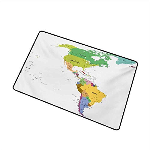 Lindsay Gosse Mapa Tapete de Puerta Universal Mapa de América del Sur y del Norte con países Capitales y Ciudades Principales Diseño Colorido Tapete de Puerta Piso