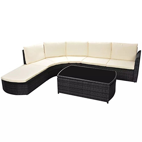 Lingjiushopping Conjunto de sofa/muebles de jardin 15 piezas poliratan negro Material: Estructura de acero con recubrimiento en polvo + ratan PE + encimera de cristal