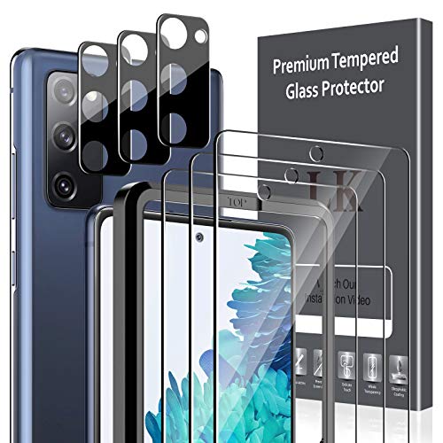 LK 6 Pack,Compatible con Samsung Galaxy S20 Fe Protector de Pantalla,3 Pack Cristal Templado y 3 Pack Negro Protector de Lente de cámara, Doble protección, Kit de Instalación Incluido