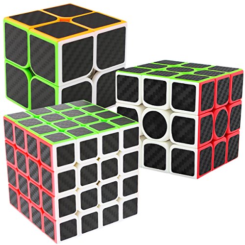 LSMY Speed Cubes 2x2x3 + 3x3x3 + 4x4x4, 3 Pack Puzzle Mágico Cubo Carbon Fiber Sticker Toy