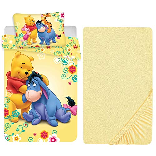 L.T.Preferita Disney Winnie The Pooh - Juego de ropa de cama para bebé, cuna, funda nórdica + funda de almohada + sábana bajera ajustable