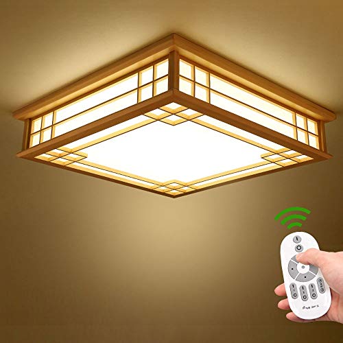Luz de techo japonés madera maciza lámparas LED Lámparas de luz de tatami japonés Salón estudio porche Balcón Lámpara de Techo de Roble registros coreano luz [Clase de eficiencia energética A]