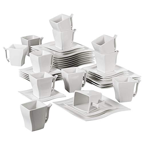 MALACASA serie Flora, Vajilla de Porcelana 36 Piezas Juego de Café Juego de Vajilla con 12 Platos, 12 Tazas 220ml, 12 Platillos para 12 Persona