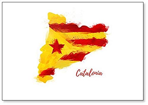 Mapa de Cataluña con bandera. Imán para nevera con ilustración de acuarela