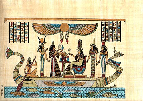 MASRY Papiro Egipcio Original M1-2 Hecho y Pintado a Mano de Egipto, Medida 35cm X 25cm; con Certificado de autenticidad ; Papiro Artesanal de fabricación egipcia