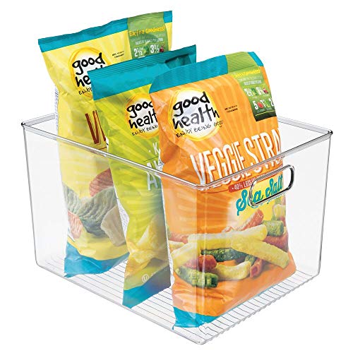mDesign Caja organizadora con asas – Organizador de frigorífico alto para almacenar alimentos – Contenedor de plástico para los armarios de la cocina o la nevera – transparente