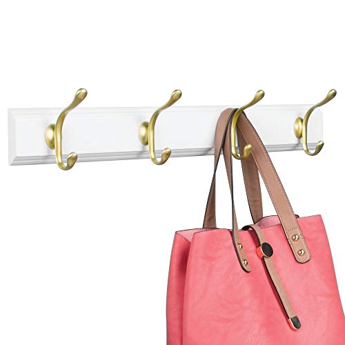 mDesign Perchero de Pared en Madera de Pino ? Colgador de Ropa con 8 Ganchos ? Cuelga Ropa para recibidor: Abrigos, Sacos, chales y más ? para organizar armarios y guardarropas - Blanco/Dorado/Cobre mDesign Perchero de Pared en Madera de Pino ? Colgador de Ropa con 8 Ganchos ? Cuelga Ropa para recibidor: Abrigos, Sacos, chales y más ? para organizar armarios y guardarropas - Blanco/Dorado/Cobre