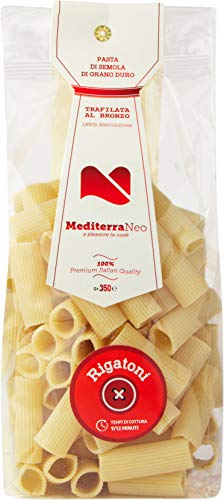 MediterraNeo - Rigatoni de sémola de trigo duro 100 % italianos, pasta de bronce y secado lento, 350 g (paquete de 3)